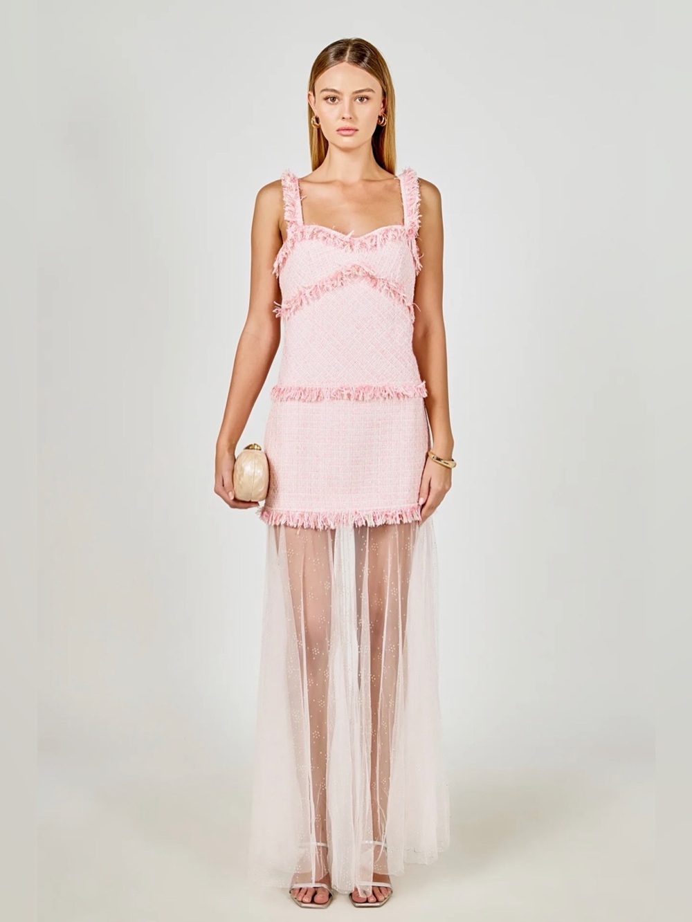Tweed and Sheer Overlay Maxi Dress NWT - Picture 4 of 4